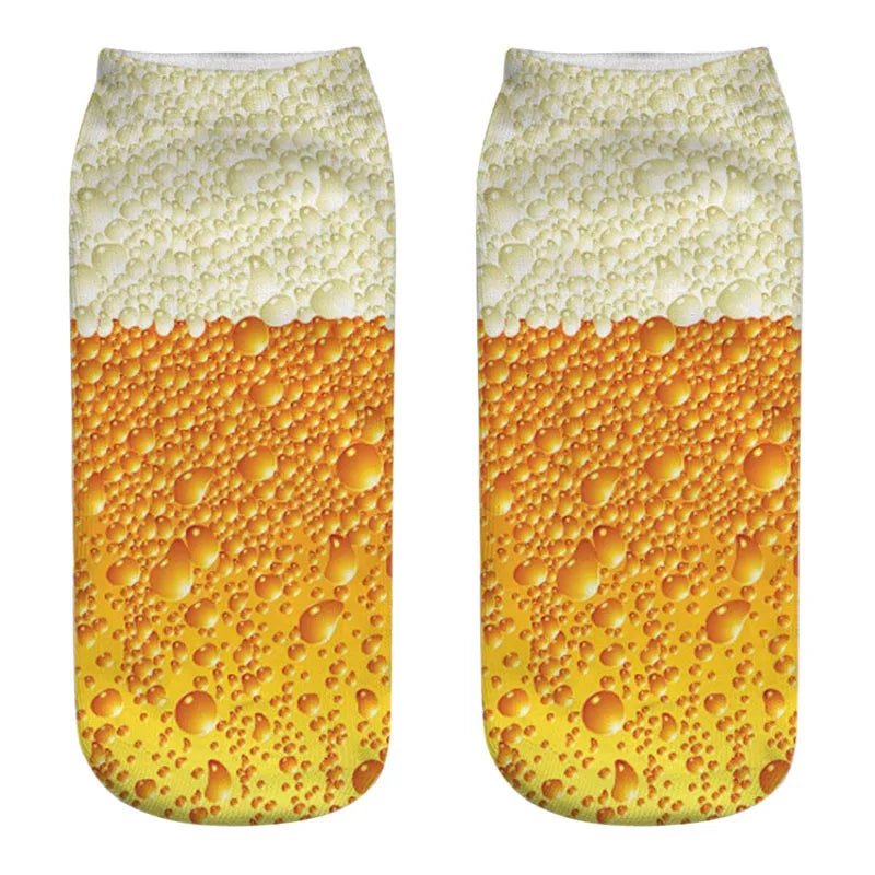 New Design Funny Fashion Harajuku Women Socks Novelty 3D Beer Pattern Socks Hiphop Solid Cotton Cool Ankle Short Socks