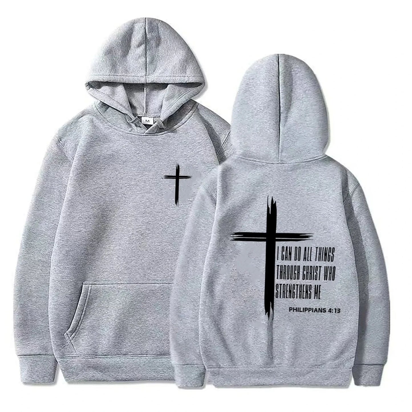 Men's hoodie with religious cross and motivational text prints pullover style autumn fashion hooded hoodie casual hoodie unisex