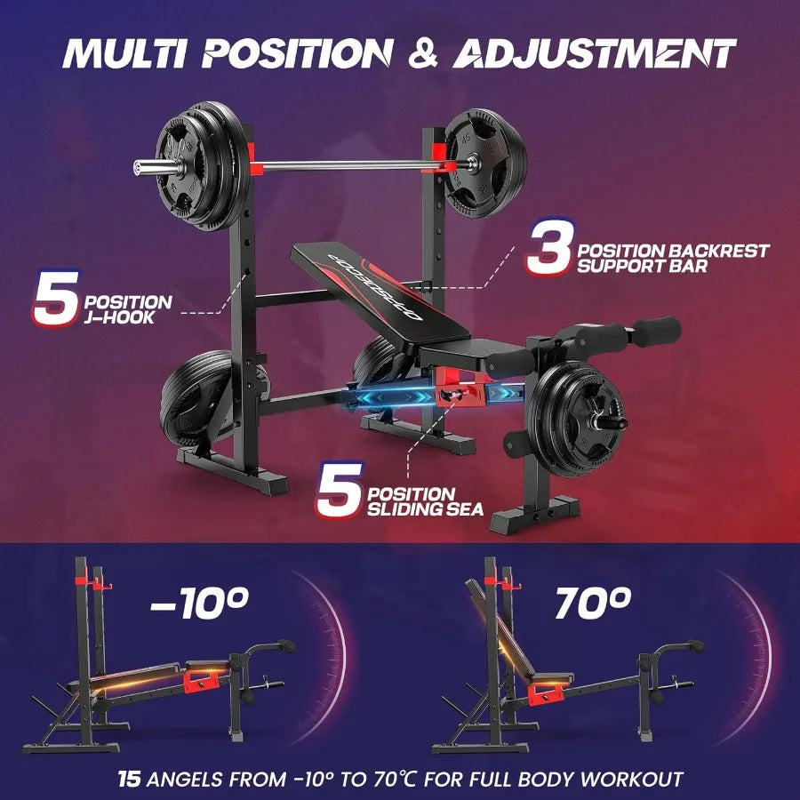 900 LBS Weight Bench Set with Squat Rack and Adjustable Bench Press for Home Gym Featuring Leg Extension and Leg Curl Foldable