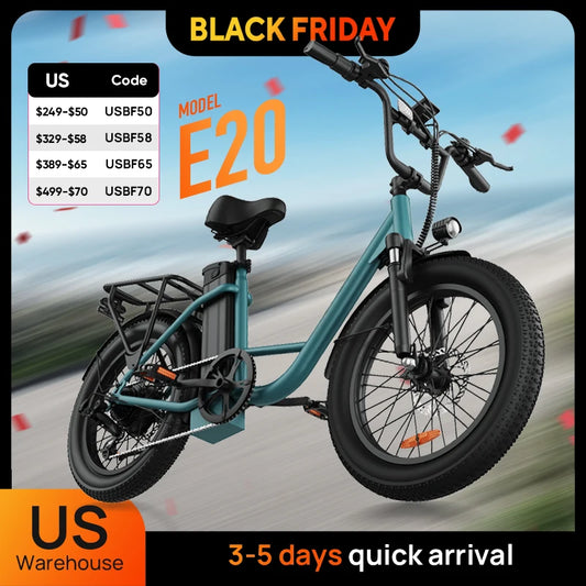 URLIFE 1000W E20 Electric Bike | 48V 13Ah Removable Battery, 20MPH, 20''X3" Fat Tire, 7-Speed E-Bike with Dual Disc Brake