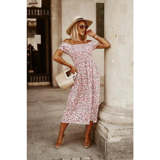 Women Fashion Off Shoulder Elegant  Dress Ladies New Casual Loose Print Holiday Dresses Womens Clothing ﻿