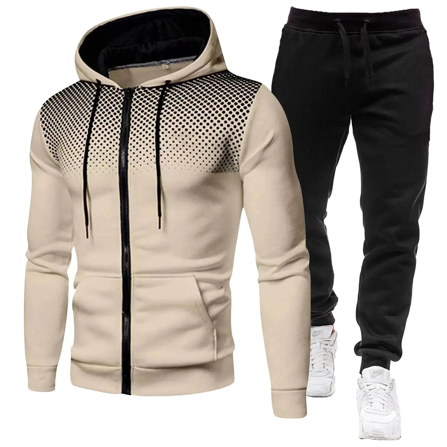 Fashion Print Tracksuit for Men Zipper Hooded Sweatshirt and Sweatpants Two Pieces Suits Male Casual Fitness Jogging Sports Sets
