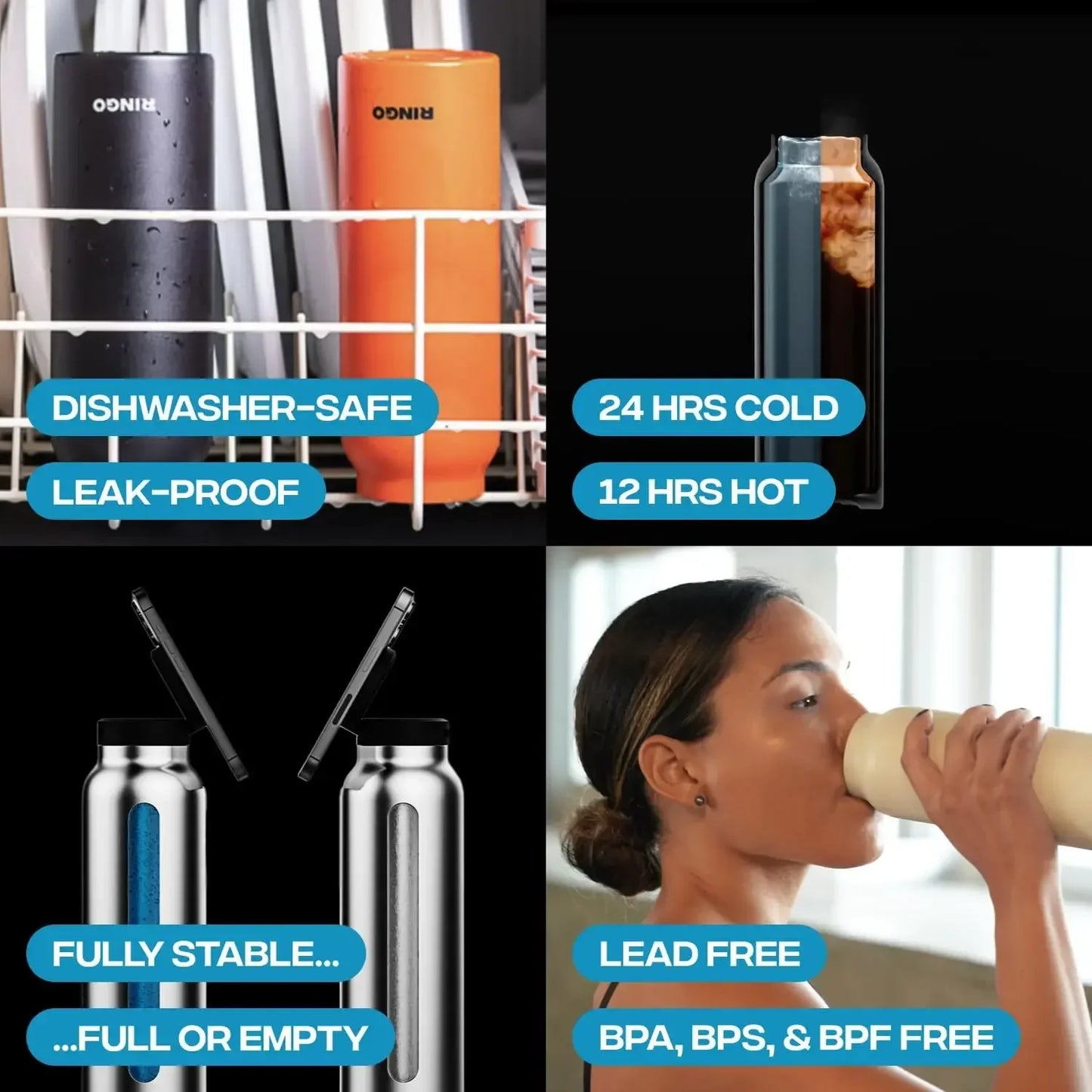 Magnetic Phone Holder Sports Water Bottle Insulated Flask with Phone Mount Stand for Gym Outdoor Activities and Daily Hydration