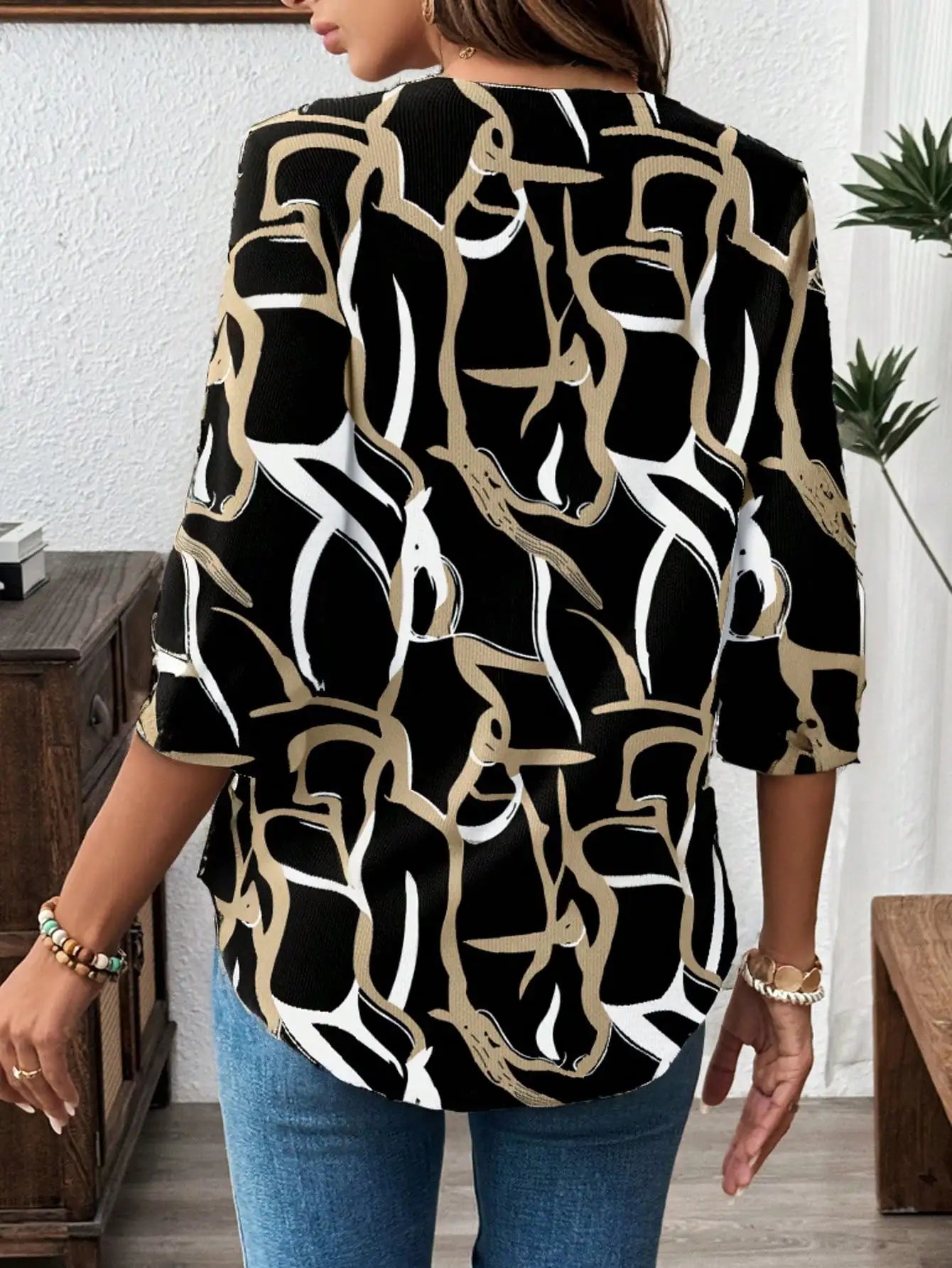 Women's Shirts Fashion Elegant Print V Neck Blouses 25 Spring Summer Metallic Accent Office Casual with Weekend Brunch Outfit