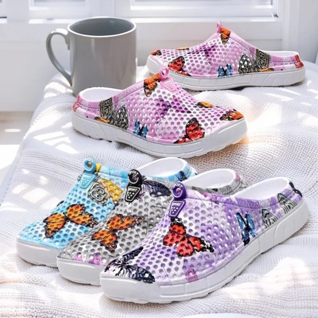 Step into a pastoral dream and bloom with sweet charm! Women's butterfly-printed clogs, with lightweight design and dreamy print