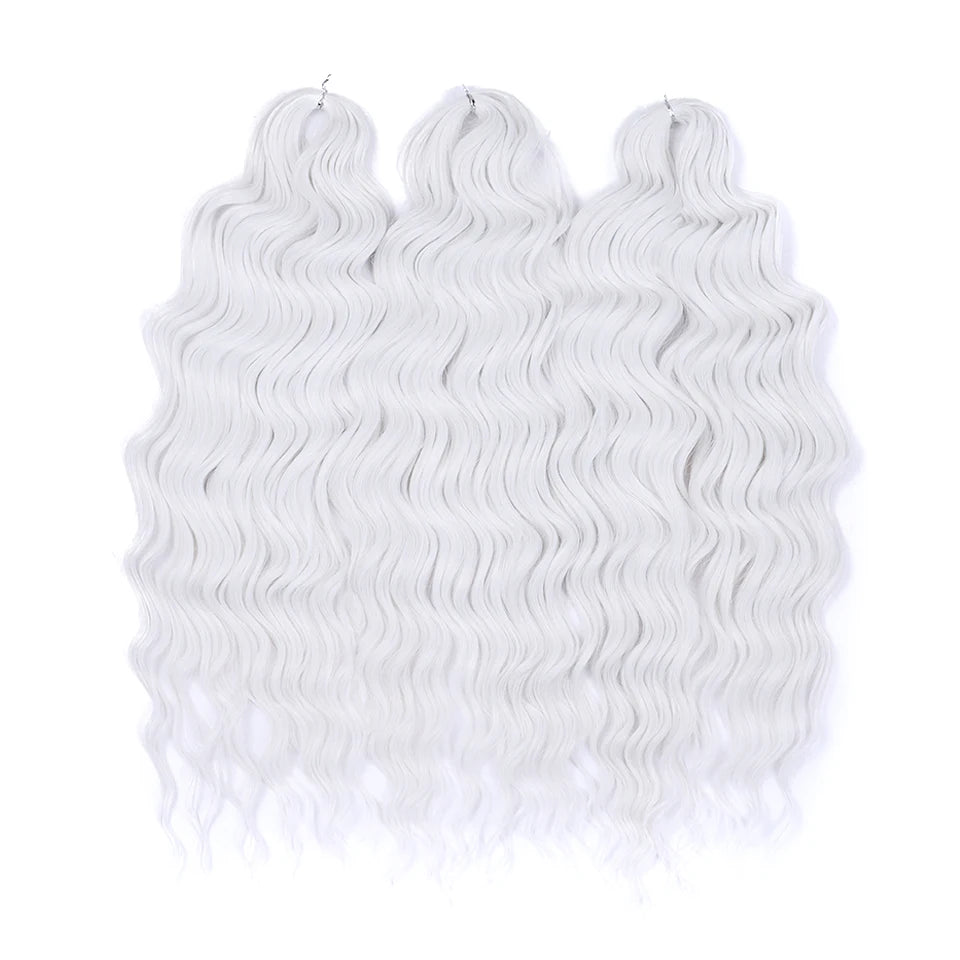 FASHION IDOL 24" 3pcs Deep Wave Curl Hair Synthetic Water Wave Braiding Hair Extensions Ombre Rainbow color Twist Crochet Hair