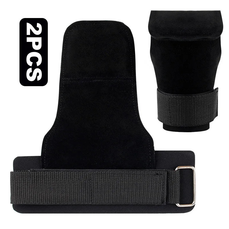 2Pcs Cowhide Gym Gloves Grips Anti-Skid Weight Power Booster Belt Lifting Pull-up Deadlift Workout Fitness Palm Training Guards