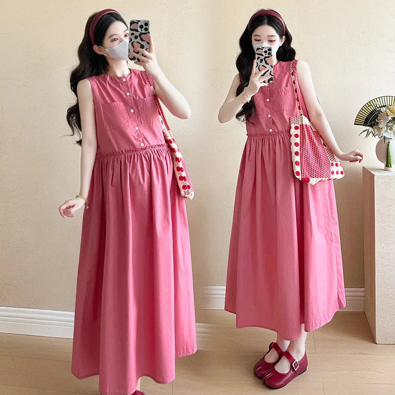 Pregnant Women's Clothing 2025 New Style Small Fresh Age Reducing Sleeveless Vest Long Skirt Loose Temperament Dress