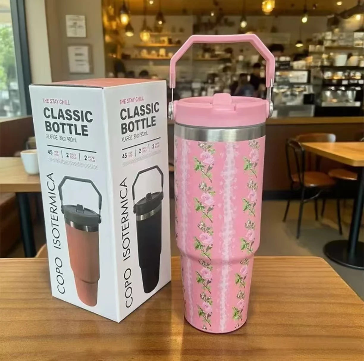 Sports Season Colorful 304 Stainless Steel Insulated Cold & Heat Retention Vacuum Cup 30oz, Handheld Car Cup 30o