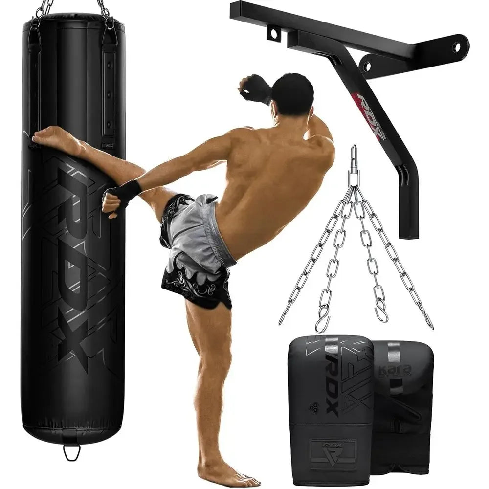 55lbs Filled Punching Bag, 110lbs Capacity, 4-Piece Boxing Set with Wall Bracket, Gloves, and Chain for Home Gym Training