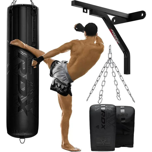 55lbs Filled Punching Bag, 110lbs Capacity, 4-Piece Boxing Set with Wall Bracket, Gloves, and Chain for Home Gym Training