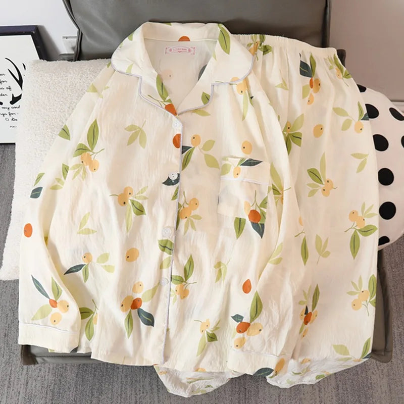 Autumn and Winter New Women's Pajamas Homewear Suit Cloud Cotton Cute Girls Loose Leisure Homewear Spring and Autumn Clothing