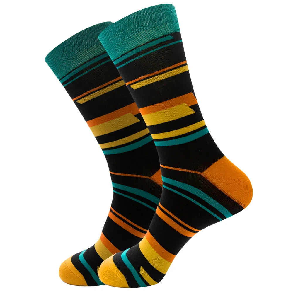 Men's Happy socks Colorful striped women's socks High quality checkered diamond geometry Harajuku combed cotton socks gift socks