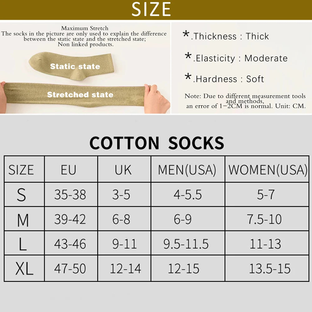 6 Pairs Men's Heavy Cushion Hiking Socks Cotton Anti-Odor Moisture-Wicking Unisex Sizes 35-50 for Trekking Running Multi-Pack