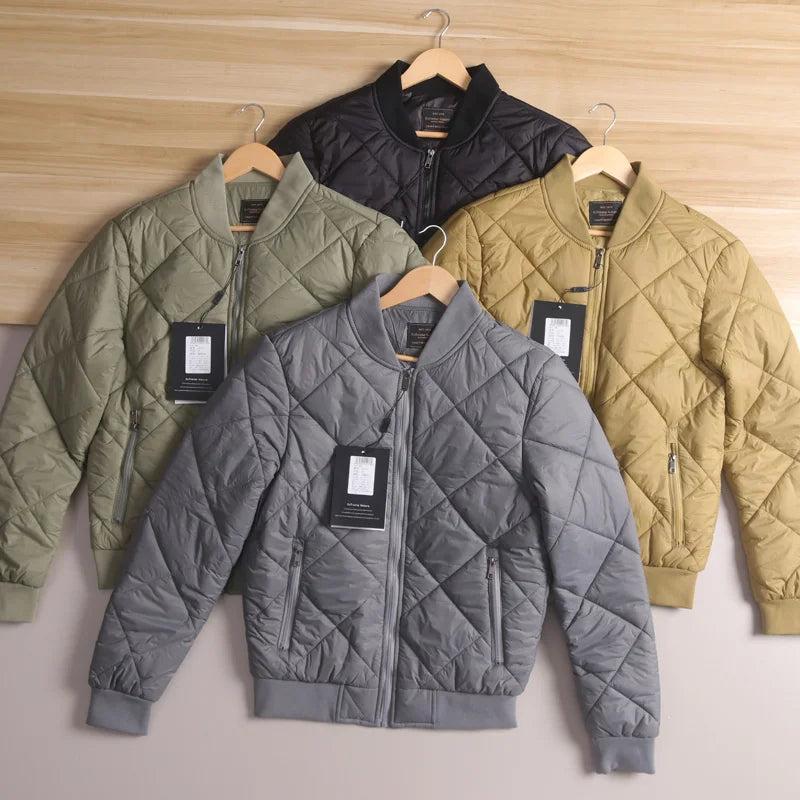 Warmth And Sle: Men's Cotton Jaet with Quilted Diamond Pattern And Baseball Collar Lightweight Autumn Winter Outerwear