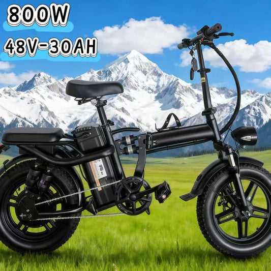 30AH long-range electric bicycle, 800W-48V motor, 16-inch high carbon steel frame, foldable adult mobility E-Bike