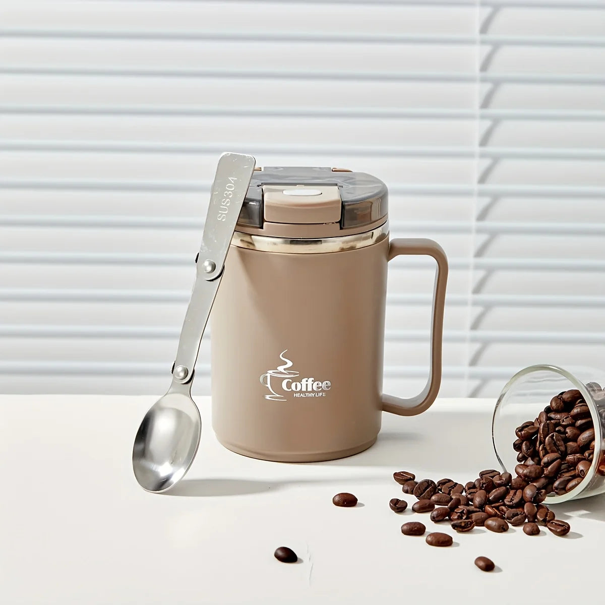 Thermal Coffee Mug Tumbler With Spoon&Strainer 450/500ml 304 Stainless Steel Double Wall Drinking Cup Insulated Milk Cofffee Cup