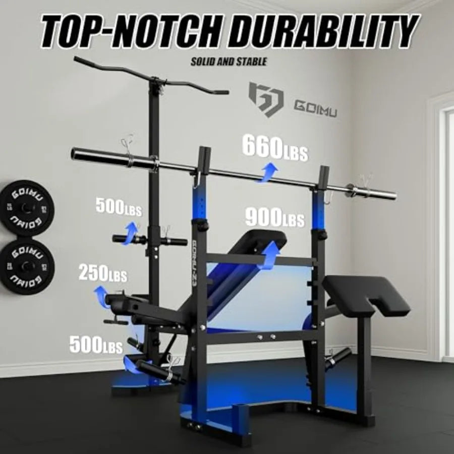 900LBS Weight Bench Set with Leg Extension, 9 in 1 Workout Press with Preacher Curl Pad and LAT Pulldown, Strength Training Bench for Home Gym