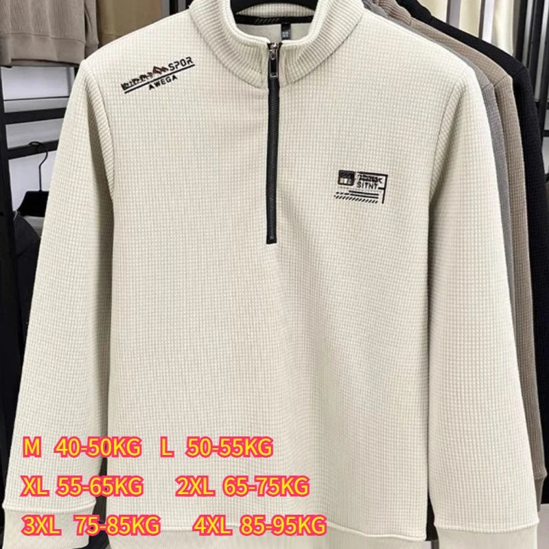 Men's Fleece Liner Sweatshirts Vintage Half Zipper Print Plaid Texture Thick Wool Warm Pullover Luxury Turtleneck Sweatshirts