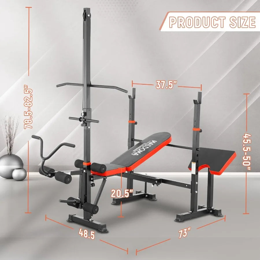 1500LB 8 IN 1 Adjustable Weight Bench with Lat Pulldown and Leg Extension Curl Foldable Design for Home Gym Includes Preacher C