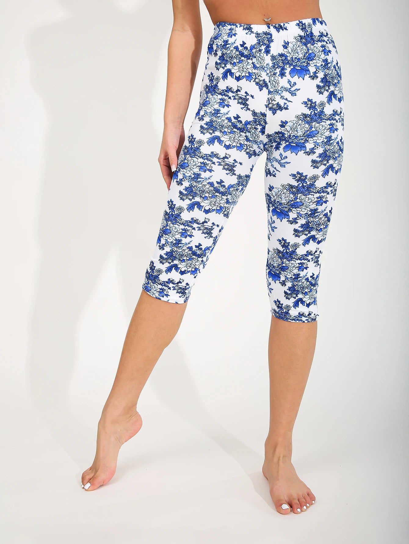 Fashionable And Casual Women's Legging Blue And White Peony Sports Fitness Yoga Pants Sexy And Elegant High Stretch Pencil Pants