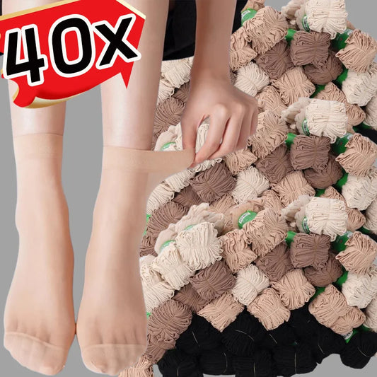 40pcs Summer Transparent Thin Socks Women Black Skin Ultrathin Stockings Female Sexy Crystal Short Ankle Sock Nylon Non-Slip