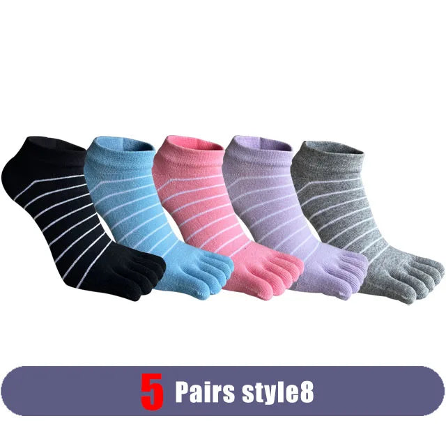 5 Pairs Woman Girl Toes Socks Ankle Cotton Bright Color Fashions Striped Love Cute Sweat-Absorbing  Low Cut Five Finger Socks