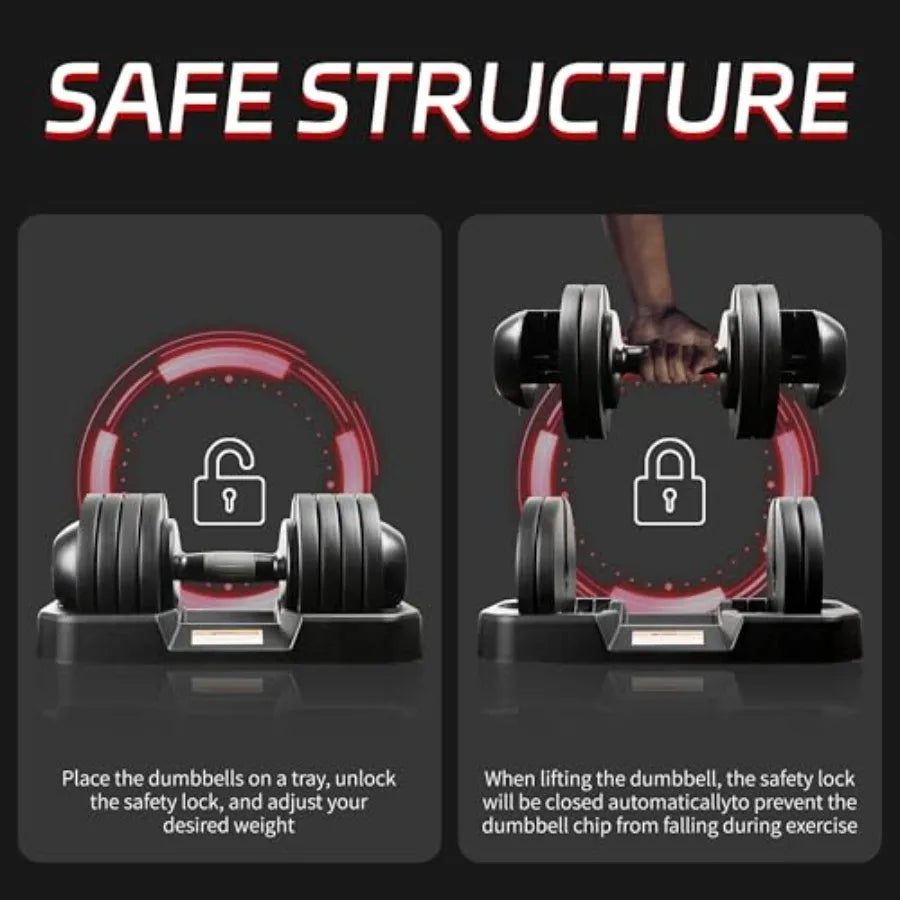 Adjustable Dumbbells Set of 2 for Home Gym Strength Training 52 lbs Pair Adjustable Free Weights for Men and Women Compact Fitn