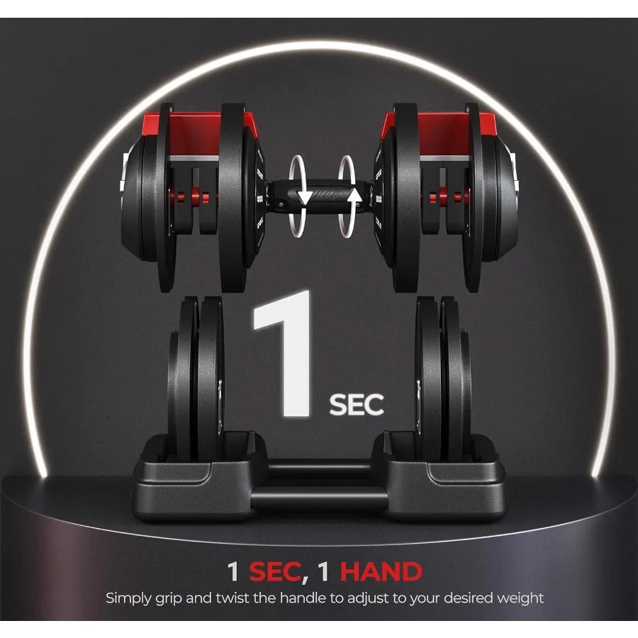 Adjustable Dumbbell Set Free Weight Dumbbells 52.5lbs Fast Adjust Dumbbells Dumbbell Weight Set, with Tray for Men/Women Strengt