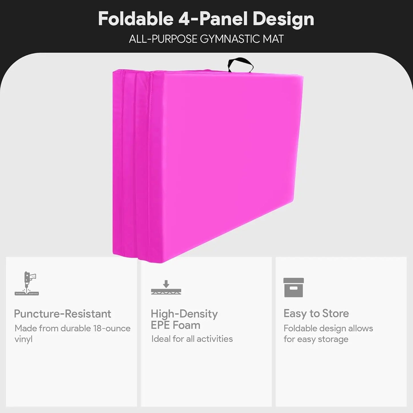 10x4 ft 4-Panel Folding Gymnastics Mat - 2-Inch Thick, Non-Slip Vinyl, Carrying Handles for Yoga, Pilates, Home Workouts