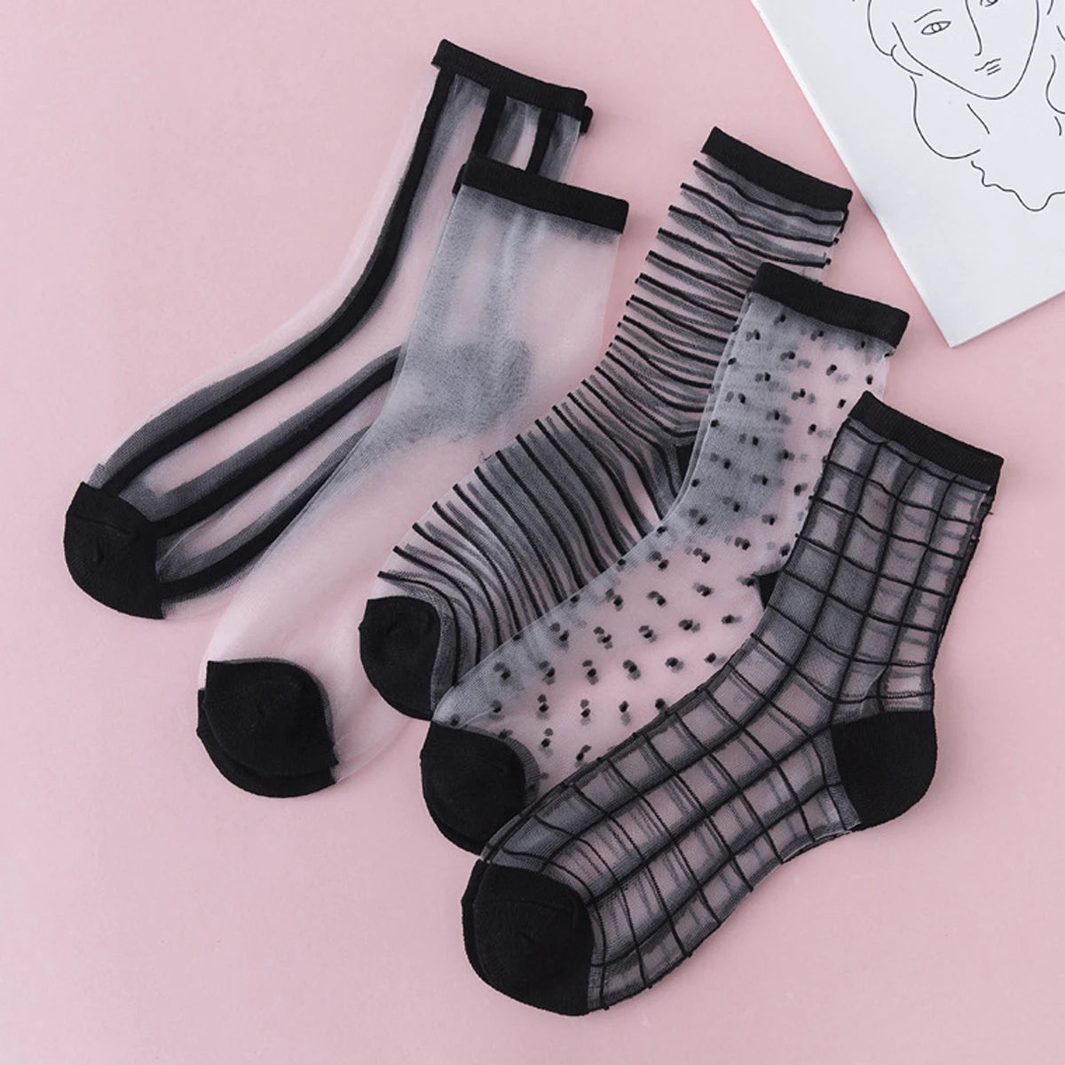 5 Pairs Women's Lace Socks Summer Fashion Sexy Transparent Thin Socks Women Non-slip Ultra-thin Socks Female Ankle Sock