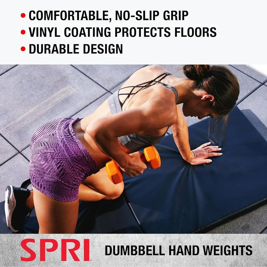 SPRI Dumbbells Hand Weights Set of 2 Vinyl Coated Exercise Fitness Dumbbell for Home Gym Equipment Workouts Strength Training F