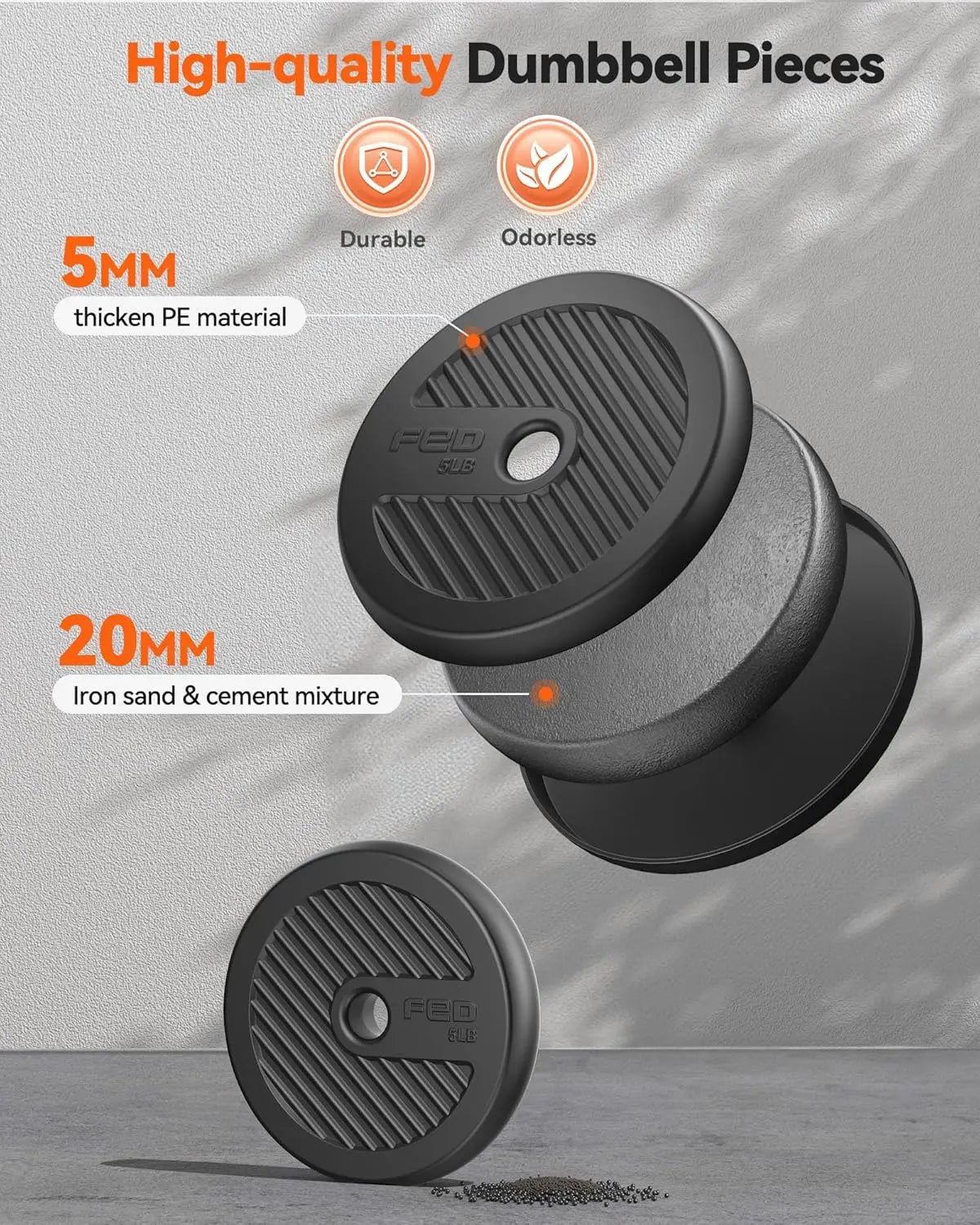 Adjustable Dumbbells, 20/30/40/45/70/90lbs Free Weight Set with Connector, 5 in1 Dumbbells Set Used as Barbell, Kettlebells, Pus