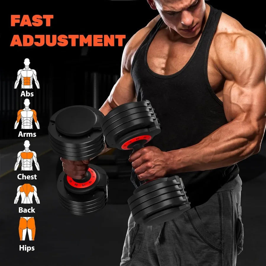 25LB Adjustable Dumbbell Set for Home Gym: 5in1 Free Weight with AntiSlip Handle Ideal for Strength Training Resistance Exercis