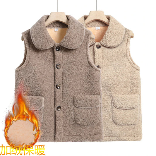 Women Vests Waistcoats  Autumn Winter Plus Size Lamb's Fleece Vests Sleeveless Jacket  Button Coats Trendy Outwear