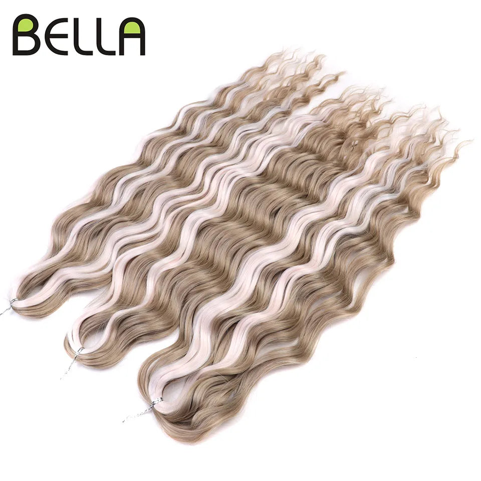 FASHION IDOL 24" 3pcs Deep Wave Curl Hair Synthetic Water Wave Braiding Hair Extensions Ombre Rainbow color Twist Crochet Hair