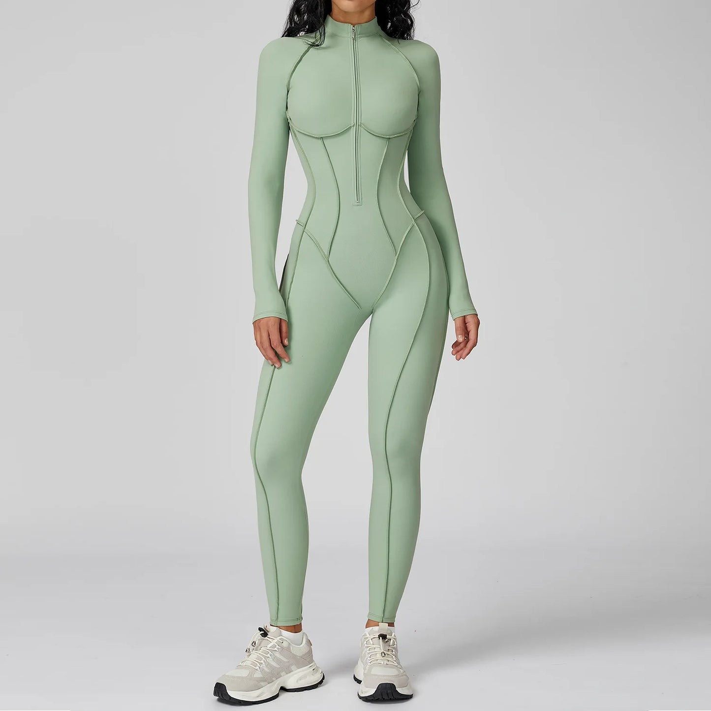 Sexy Rompers Workout Zipper Jumpsuit Long Sleeves Sports Bodysuits Women Gym Running Fitness Suits Gym Tracksuit Sportswear