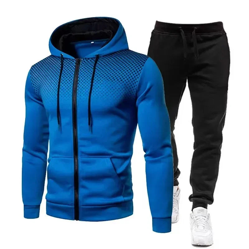 Fashion Print Tracksuit for Men Zipper Hooded Sweatshirt and Sweatpants Two Pieces Suits Male Casual Fitness Jogging Sports Sets