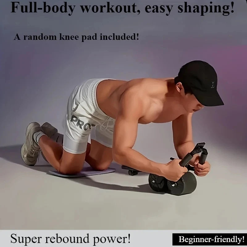 Ab Roller Wheel Abdominal Muscle Trainer 2-Wheeled Muscle Strengthening Trainer Automatic Rebound Ab Exercise Machine for Adults