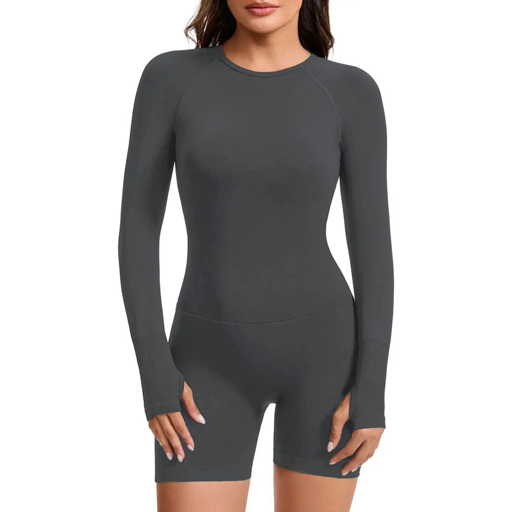 NCLAGEN Long Sleeve One Piece Gym Clothes Women Yoga Playsuit Open Back Fitness Workout Jumpsuit Backless Set Siamese Sportswear