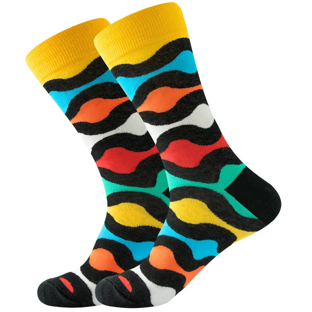 Men's Happy socks Colorful striped women's socks High quality checkered diamond geometry Harajuku combed cotton socks gift socks