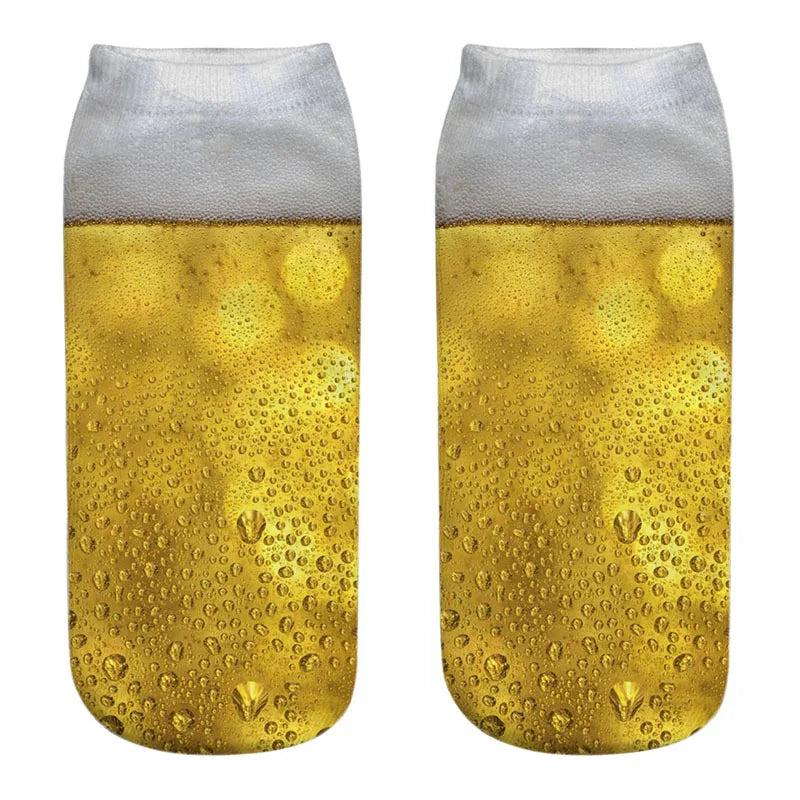 New Design Funny Fashion Harajuku Women Socks Novelty 3D Beer Pattern Socks Hiphop Solid Cotton Cool Ankle Short Socks