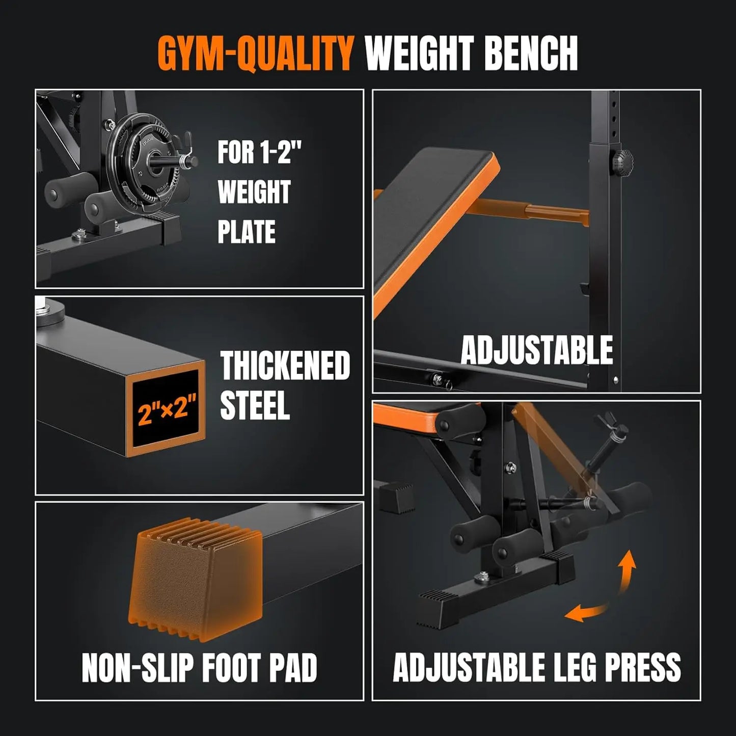 6 in 1 Space Saving Weight Bench Set for Home Gym, Fast Folding & Adjustable Workout Bench, Bench Press Rack/Leg, Customized