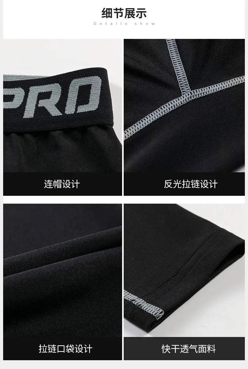 Mens 1-2 Pcs Compression Pants Sport Training Dry Fit Running Tights Fitness Jogging Shorts Summer Basketball Legging Masculina