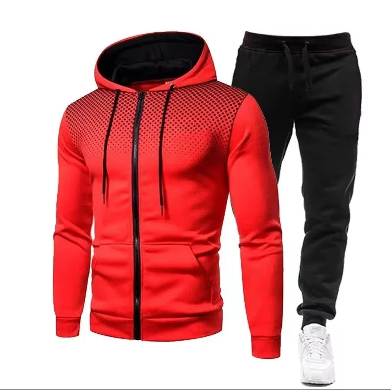 Fashion Print Tracksuit for Men Zipper Hooded Sweatshirt and Sweatpants Two Pieces Suits Male Casual Fitness Jogging Sports Sets
