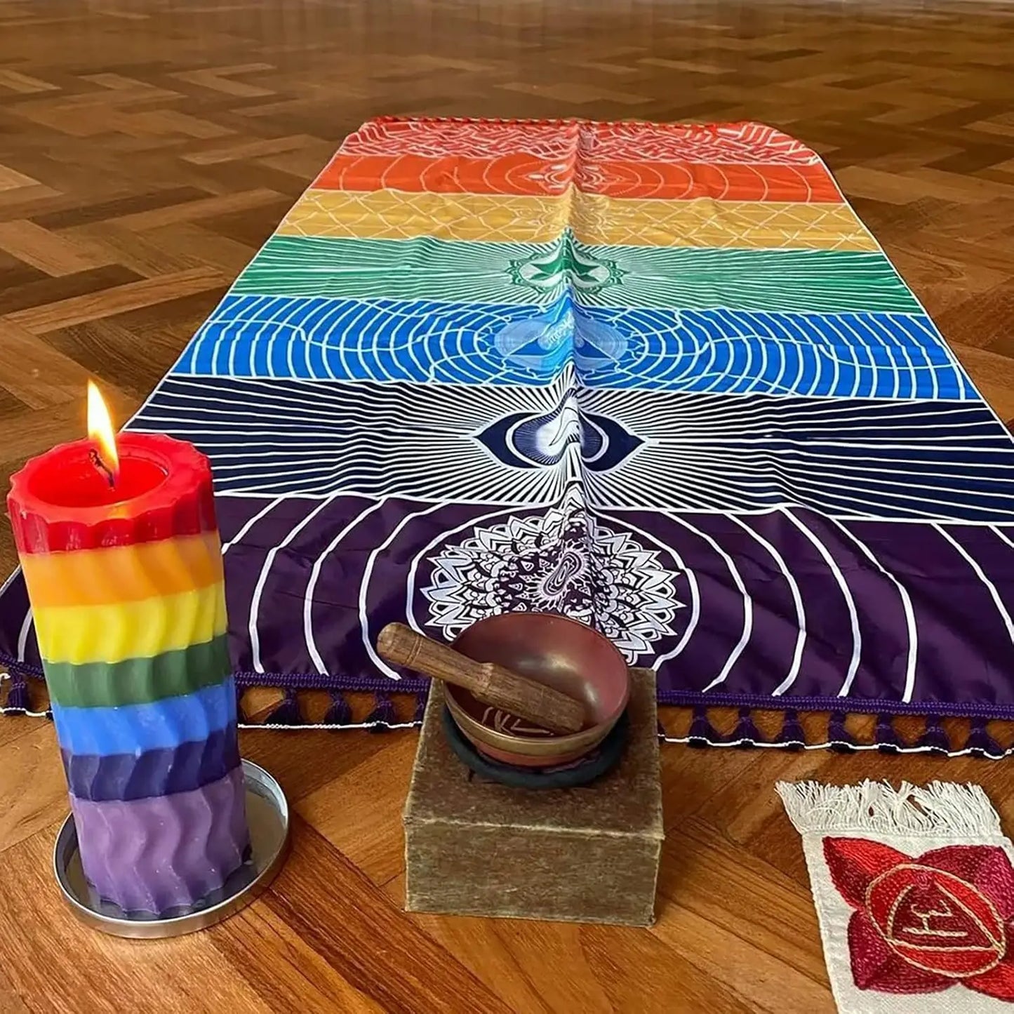 Chakra Meditation Mat Yoga Rug Beach Blanket Sunscreen Shawl Wall Tapestry Decor 59in Polyester