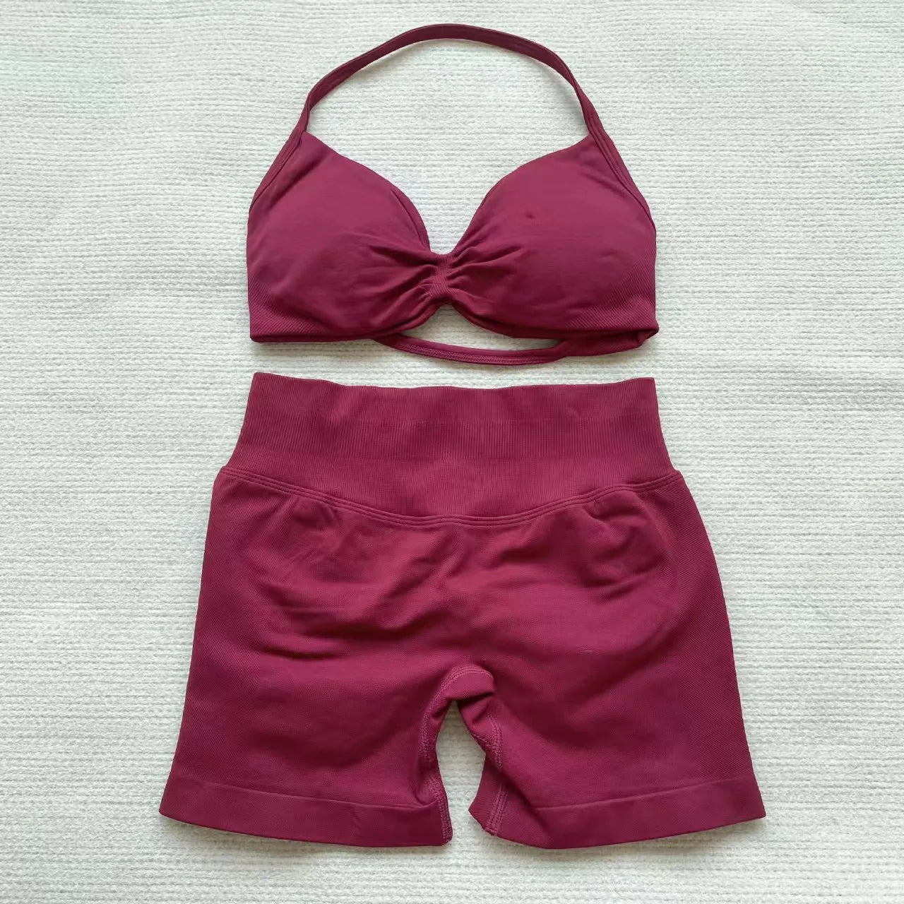NoLogo Women 2 Piece Yoga Outfit Seamless Strappy Bra High Waist Butt Lifting Scrunch Shorts Gym Activewear
