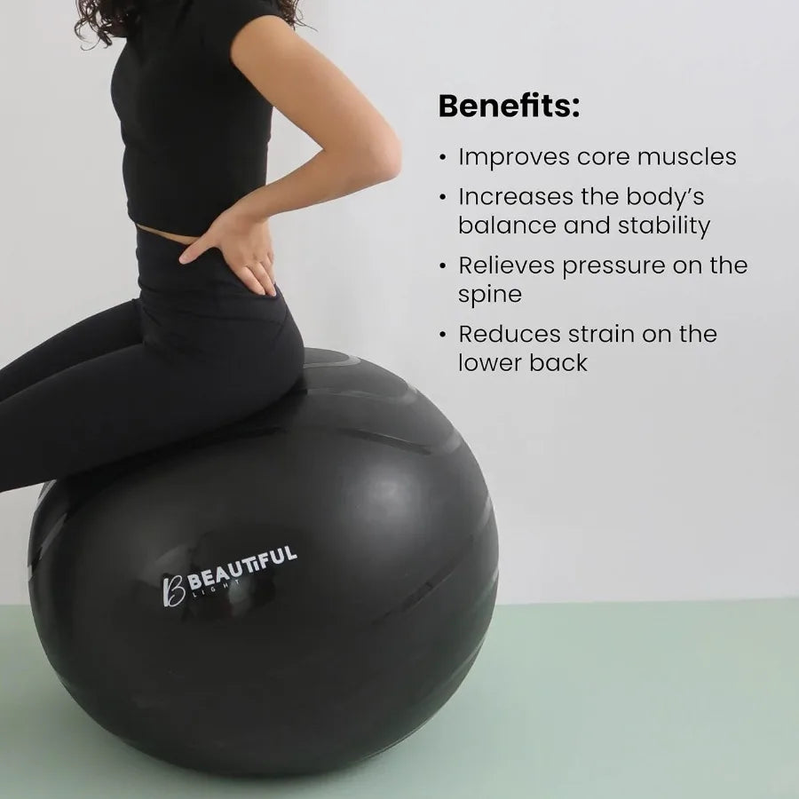 Extra thick and durable yoga ball with antislip matte texture designed for versatile fitness applications including yoga pilate