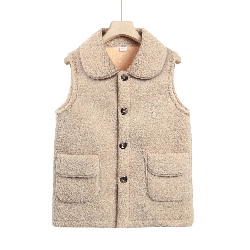 Women Vests Waistcoats  Autumn Winter Plus Size Lamb's Fleece Vests Sleeveless Jacket  Button Coats Trendy Outwear