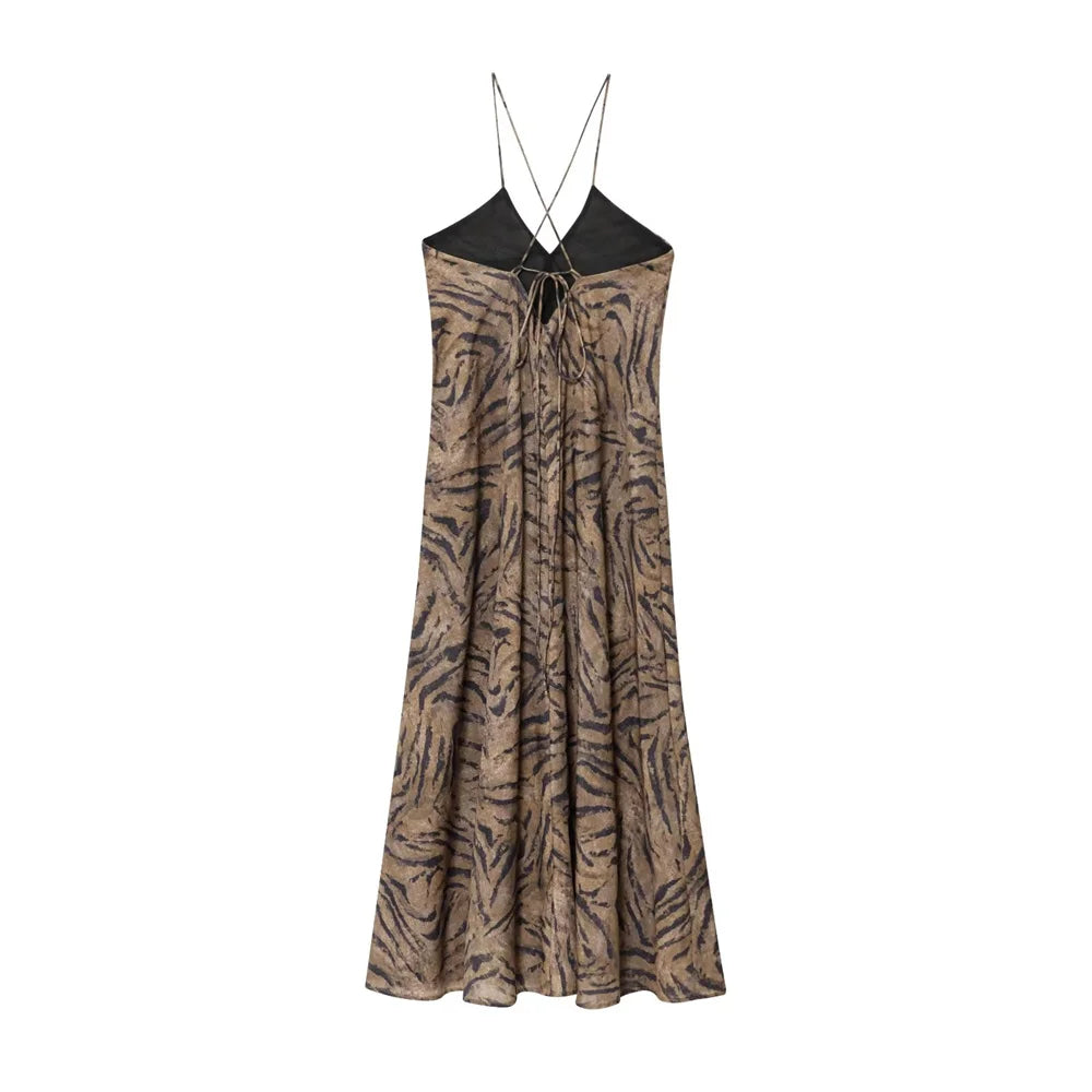 European and American style foreign trade women's clothing new 2025 vacation style sexy printed suspender dress